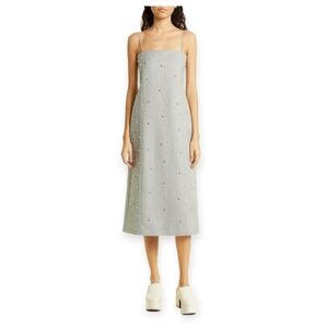 Stine Goya Aly‎ Gray Beaded  Rhinestone Strap Midi Dress In Crystal Clusters XXS